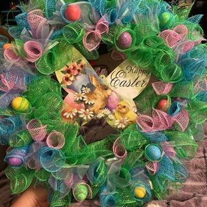🌸🐣HANDMADE EASTER MESH PASTEL HOLIDAY WREATH🌸🐣